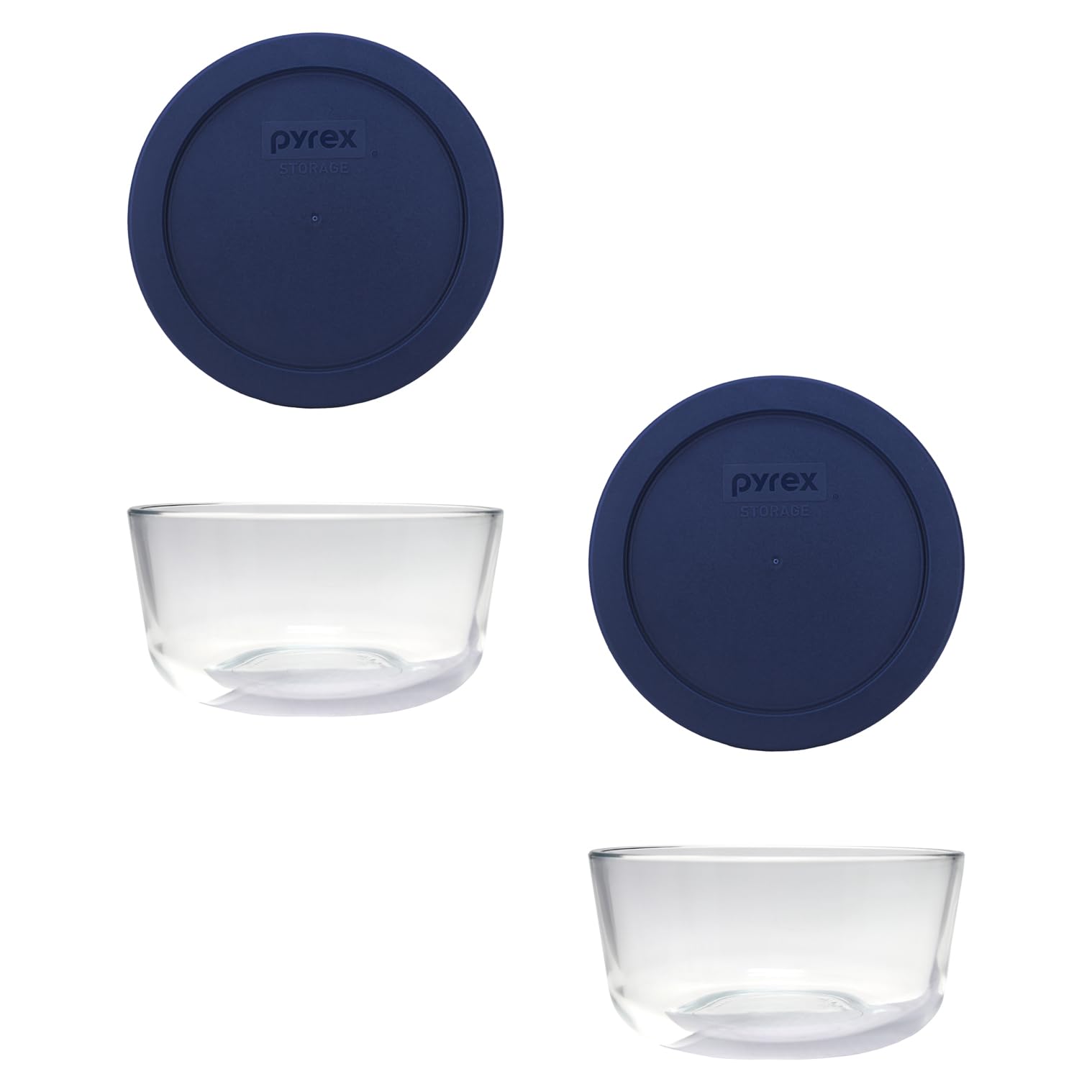 Pyrex 7201 4-Cup Glass Bowls and 7201-PC Dark Blue Lids (2-Pack) Perfect for Meal Prep, Organization, Food Storage and so Much More - Made in USA