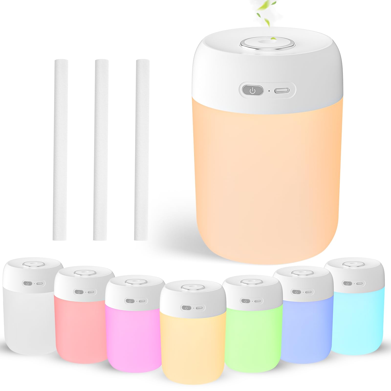 Portable Small Humidifier, 650ml Colorful Mini Humidifier, 7 Colors&Warm Light, Humidifiers for Bedroom, Office, Dsektop(White)