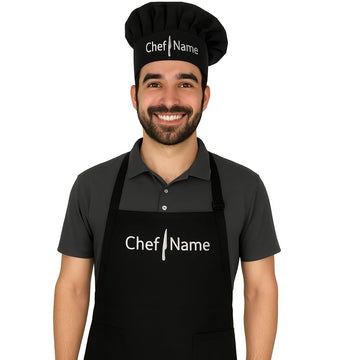 PLACE4PRINT Personalized Custom Chef Apron & Hat Set with Embroidered Design - Women and Men