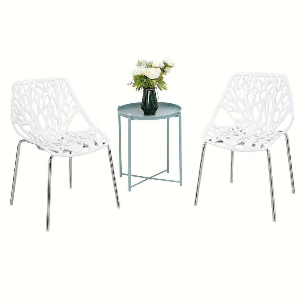 Bonnlo Modern Stackable Dining Chair 6 Pack, Stacking Outdoor Chairs, White, 6P
