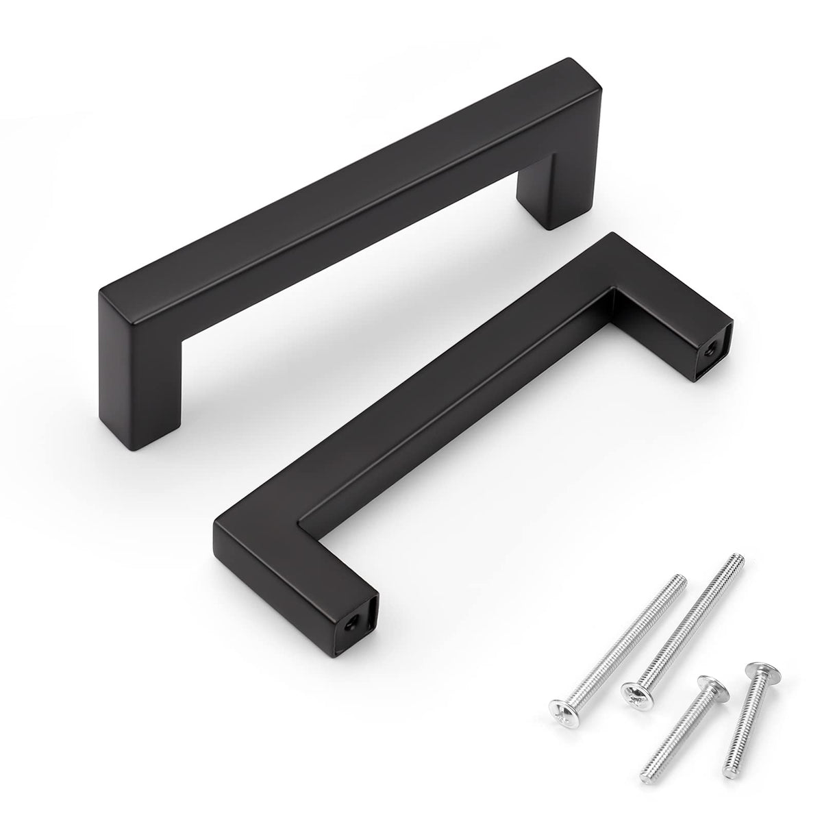 KNOBWELL 6 Pack 4 inch 102mm Black Kitchen Cabinet, Stainless Steel Cupboard Door Handles Pulls for Vanity Chest Nightstand Drawer Dresser - Hole Distance 102mm, Overall Length 114mm
