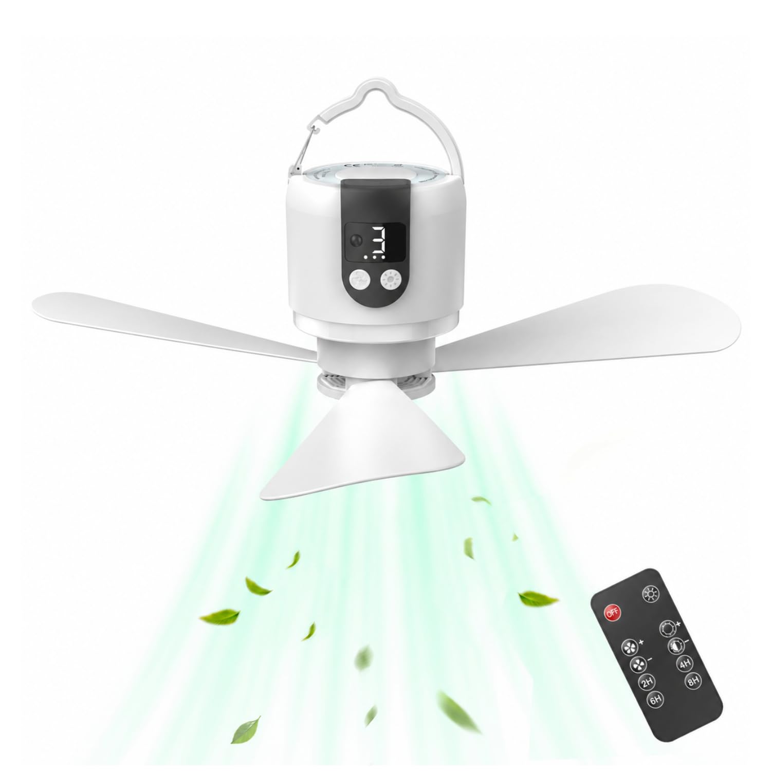 18" Outdoor Ceiling Fan with Light, 15600mAh Battery Powered Hanging Fan,3-Speed Fan & Light,Portable Rechargeable Camping Fan with Remote Control,Small USB Ceiling Fan for Tent,RV,Beach,Awning,Gazebo