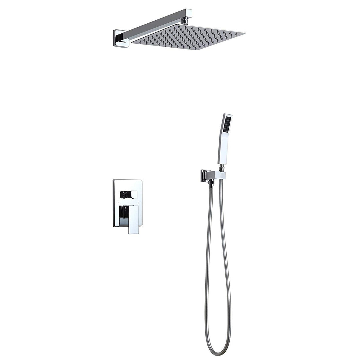 Shower System,2-Function Square Shower Faucet Wall Mounted Shower Combo Set for Bathroom with 10" Rain Shower Head, Pressure Balance Valve, Solid Brass in Polished Chrome Show