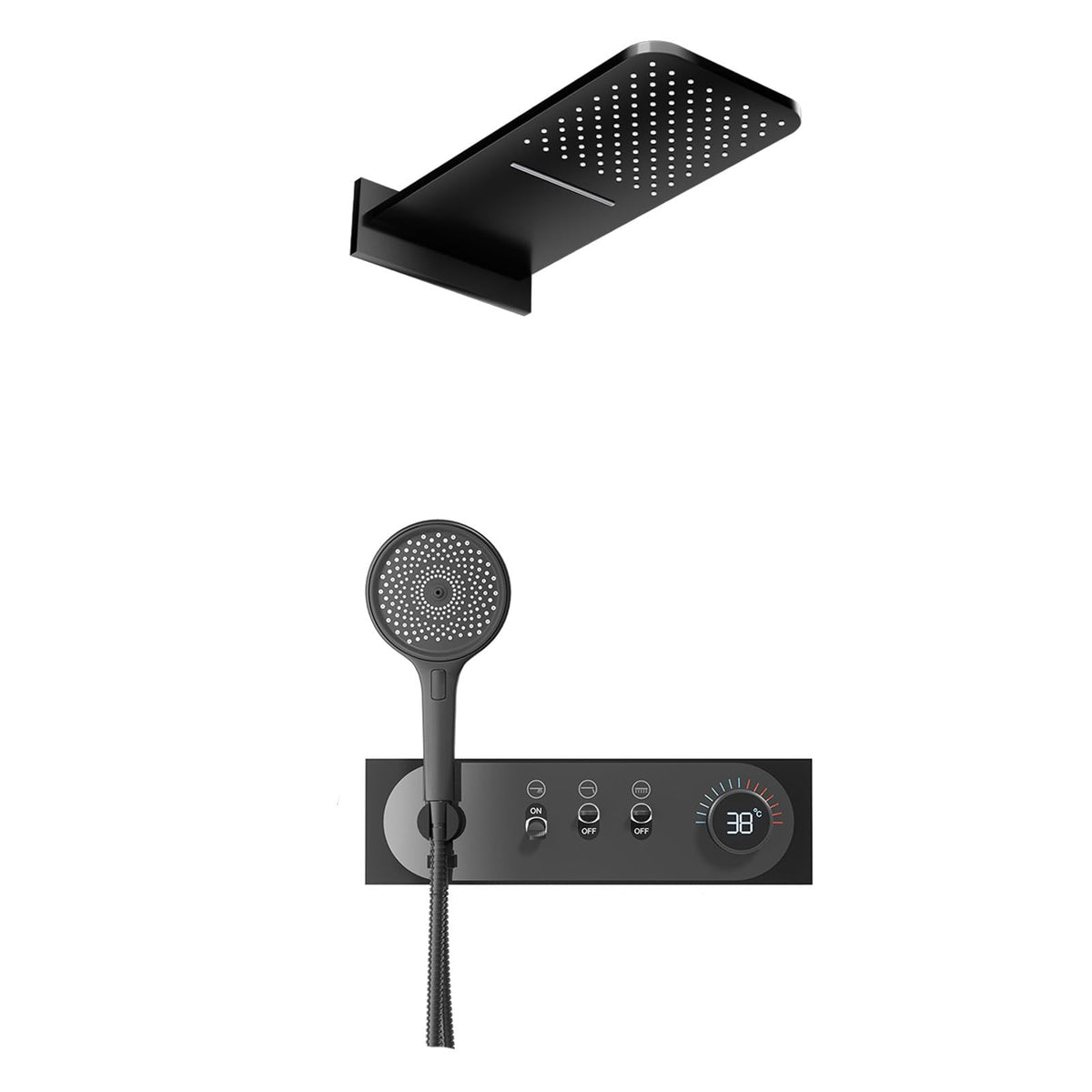 Rain Shower System, Black Bathroom Shower Faucet Set Digital Display Shower Fixtures Shower Kit Brass Shower Valves with Shower Head and 4 Modes Handheld Shower Head