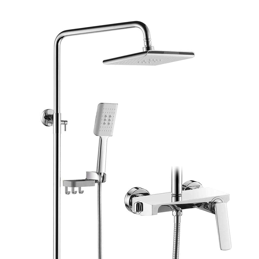 Shower Kits with Overhead Shower, Chrome Plated 10 in Rain Shower Head with Waterfall Outlet, Multi-Function Pressurized Shower Head Shower Kits Bathroom Shower System