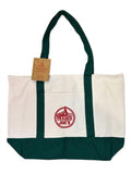 Trader Joe Large Reusable Canvas Tote Bag – Heavy Duty Cotton Tote with Embroidered Logo and Front Pockets, 6 Gallon Capacity