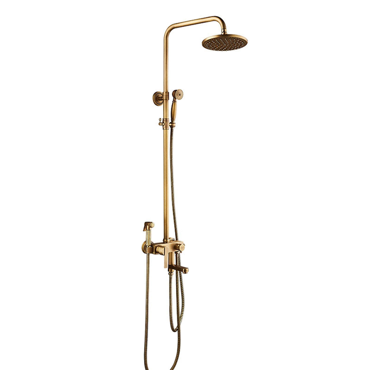 Retro Shower System Brass, Antique Shower Set Wall Mounted with Overhead Shower Head Jet Tap, Adjustable Shower Mixer Set for Bathroom Hotel