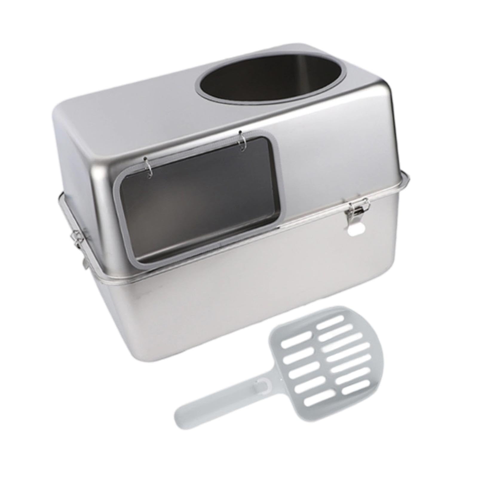 Hooded Cat Litter Box with Lid Large Capacity Detachable Reusable Kitty Litter Tray Sandbox- Without Pedal