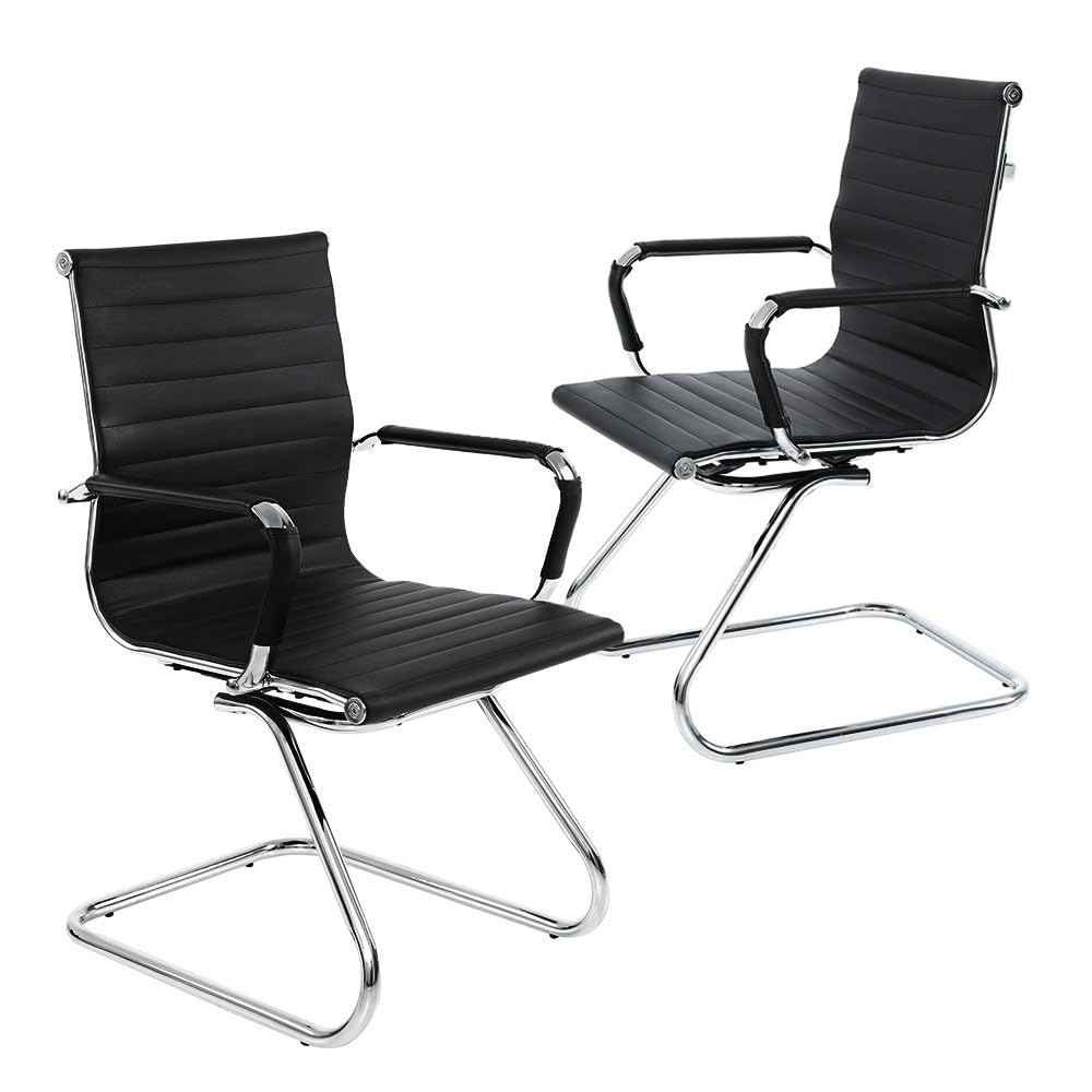 Dm Furniture Conference Room Chairs Set of 2, Waiting Room Chairs with Arms, Faux Leather Reception Chairs No Wheels, Office Guest Chairs with