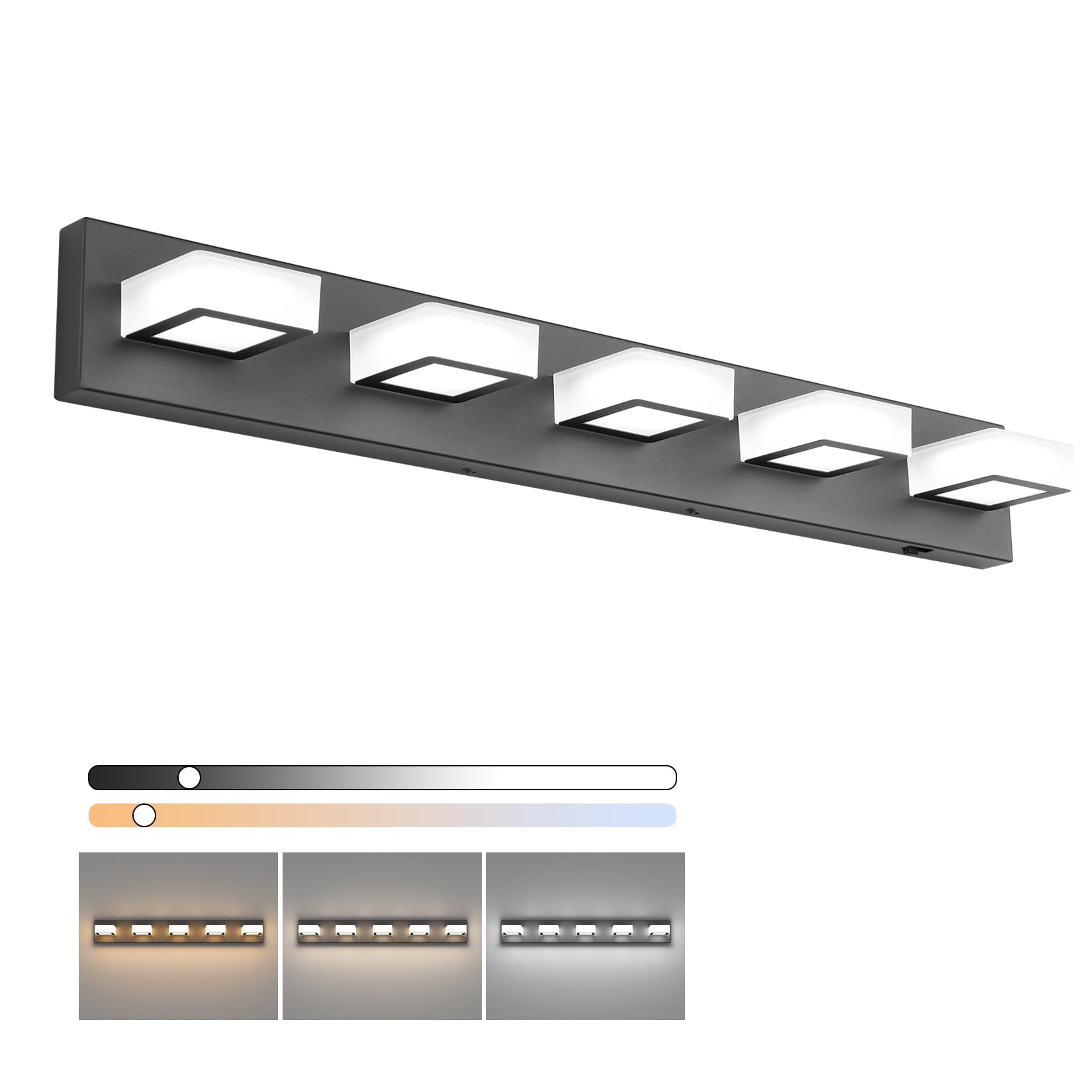Ralbay 5 Color Temperature Black Vanity Lights Dimmable Acrylic Modern LED Black Bathroom Vanity Lighting Fixtures 34inch