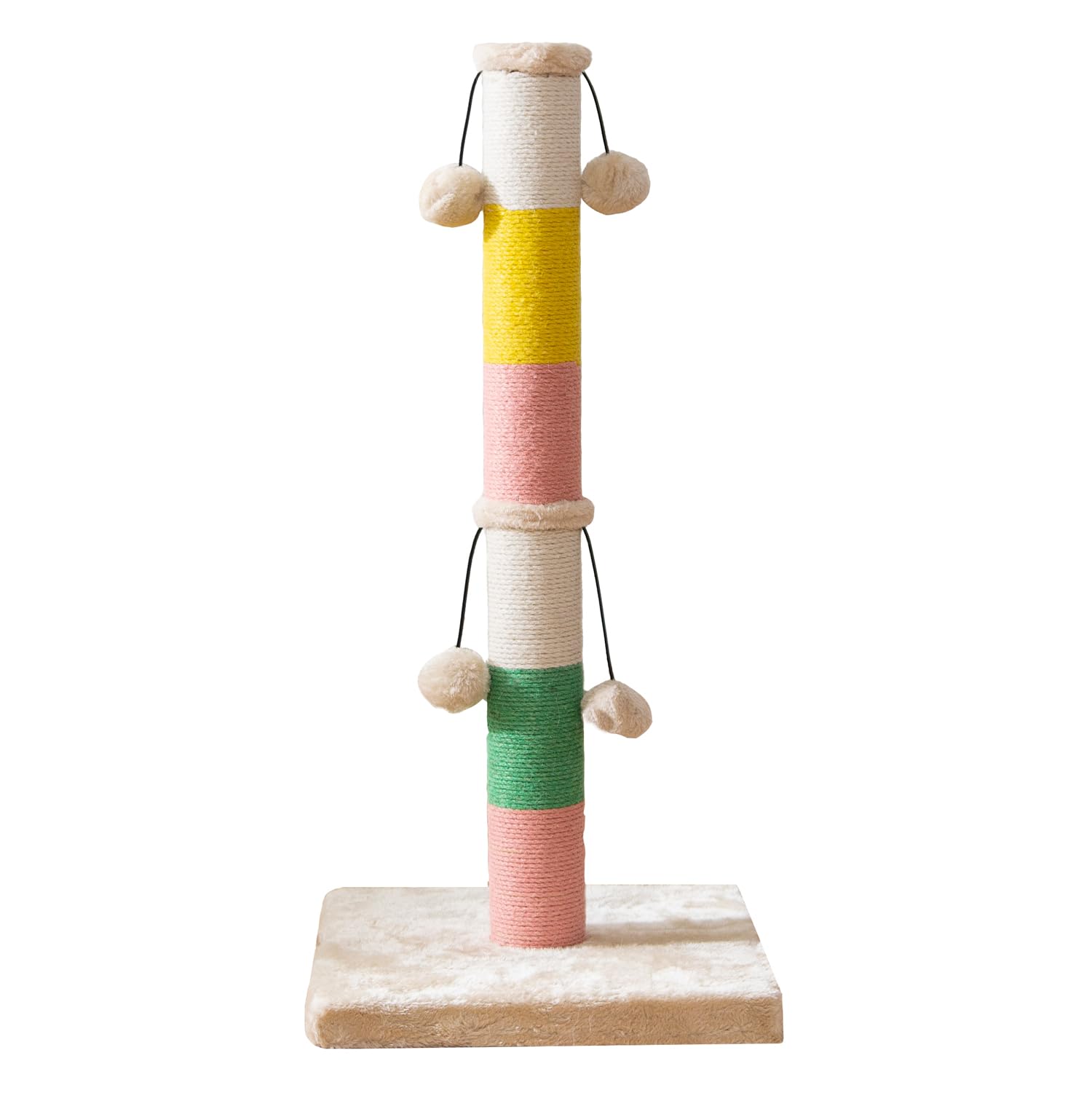 30 Inch High Cat Scratching Post with 4 Plush Teasing Toy Balls, Natural Sisal Rope Post and Thickened Base, Red Green Yellow White
