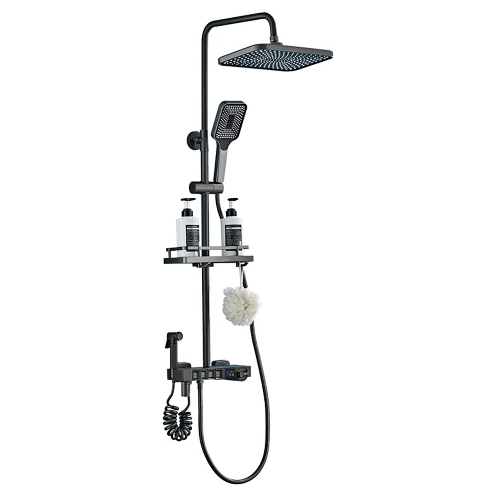 Gray Shower System Digital Display Shower Faucet Set Bathroom Shower Fixtures with 360° Swivel Tub Spout, Rain Shower Head, Hand Shower and Bidet Sprayer
