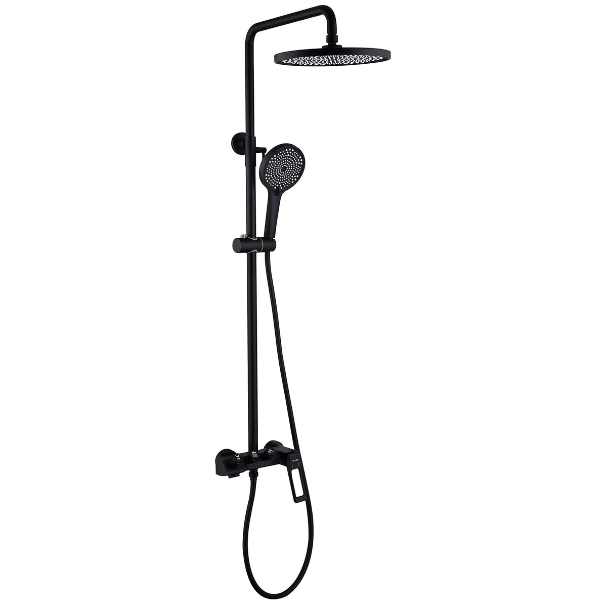 Exposed Shower System Matte Black, Push-Button Shower Faucet Set Bathroom Shower Fixture with Brass Valve,9 Inch Rain Shower Head and 3 Setting Hand Shower