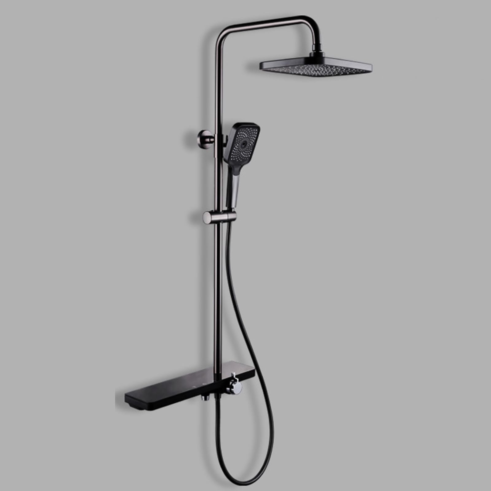 Bathroom Shower System Triple Function Exposed Shower Mixer Set Wall Mounted Bath Shower Faucet High Adjustable Shower Fixture with Rain Shower Head And 3-Mode Handheld Shower (Balck)