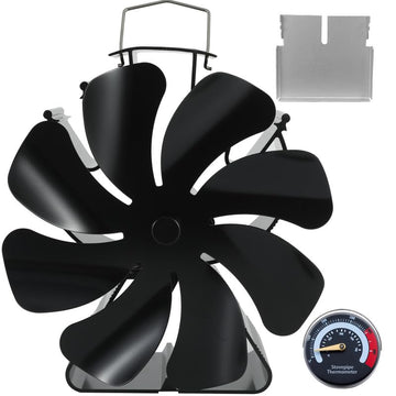 Tomersun Wood Stove Fan 8 Blades Heat Powered, Tomersun Fireplace Fan Woodstove fan (Included Bracket), Wood Burning Stove Non Electric Thermoelectric Thermal Fan w/Thermometer