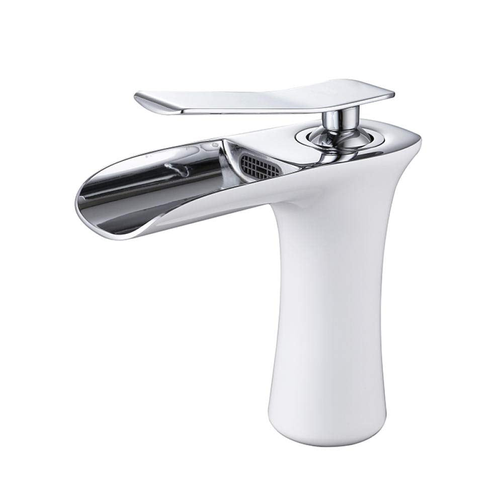 Bathroom Sink Taps Shower Faucet Chrome White Wall Mounted Waterfall Spout Tub Mixer Tap Handheld Head Waterfall Bathroom Hot Cold Water Faucet-Basin and Shower (Only Basin Tap)