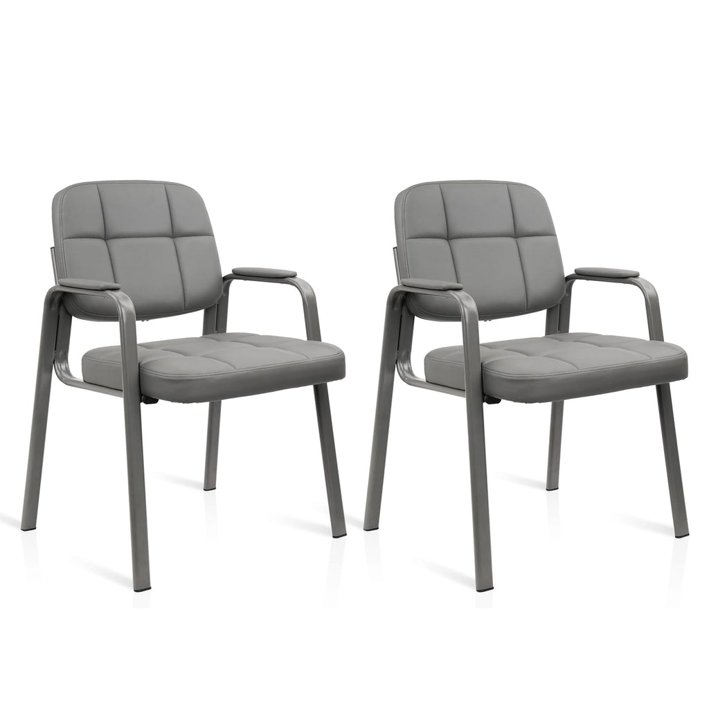 Clatina Leather Office Guest Waiting Room Chair Sets of 2, Reception Chair No Wheels with Armrests and Lumber Support, Stationary Desk Armchair