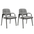 Clatina Leather Office Guest Waiting Room Chair Sets of 2, Reception Chair No Wheels with Armrests and Lumber Support, Stationary Desk Armchair