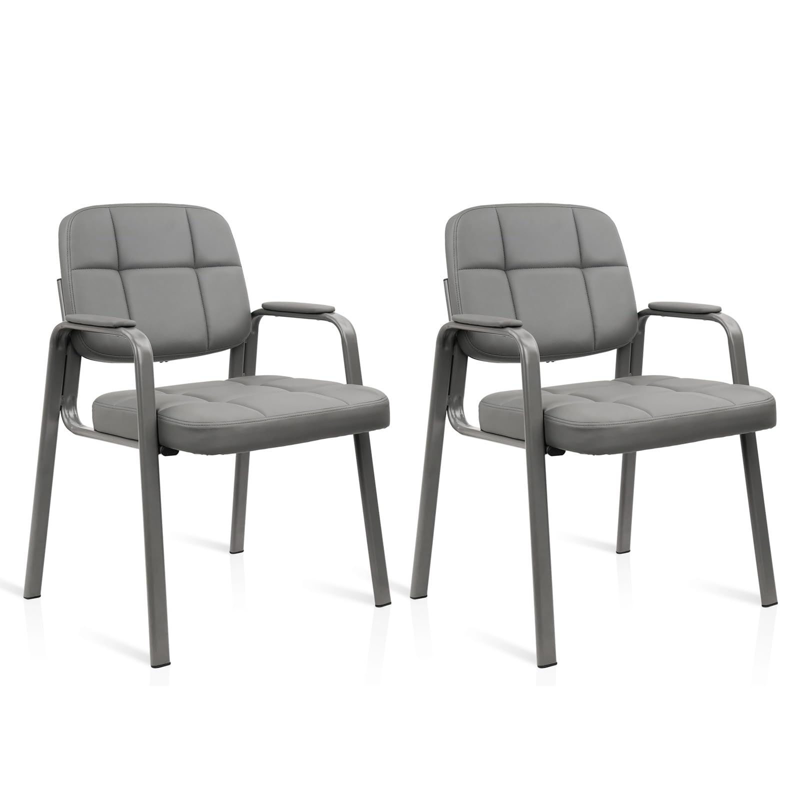 Clatina Leather Office Guest Waiting Room Chair Sets of 2, Reception Chair No Wheels with Armrests and Lumber Support, Stationary Desk Armchair