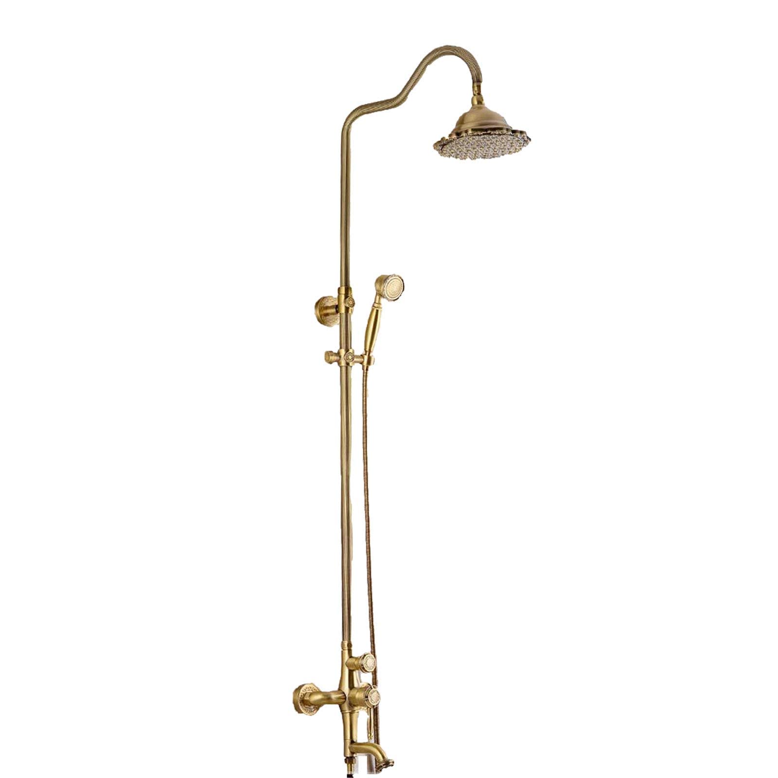 Wall Mounted Shower System Antique, Adjustable Shower Set Brass with Overhead Shower Head Tap, Retro Shower Mixer Set for Bathroom Hotel
