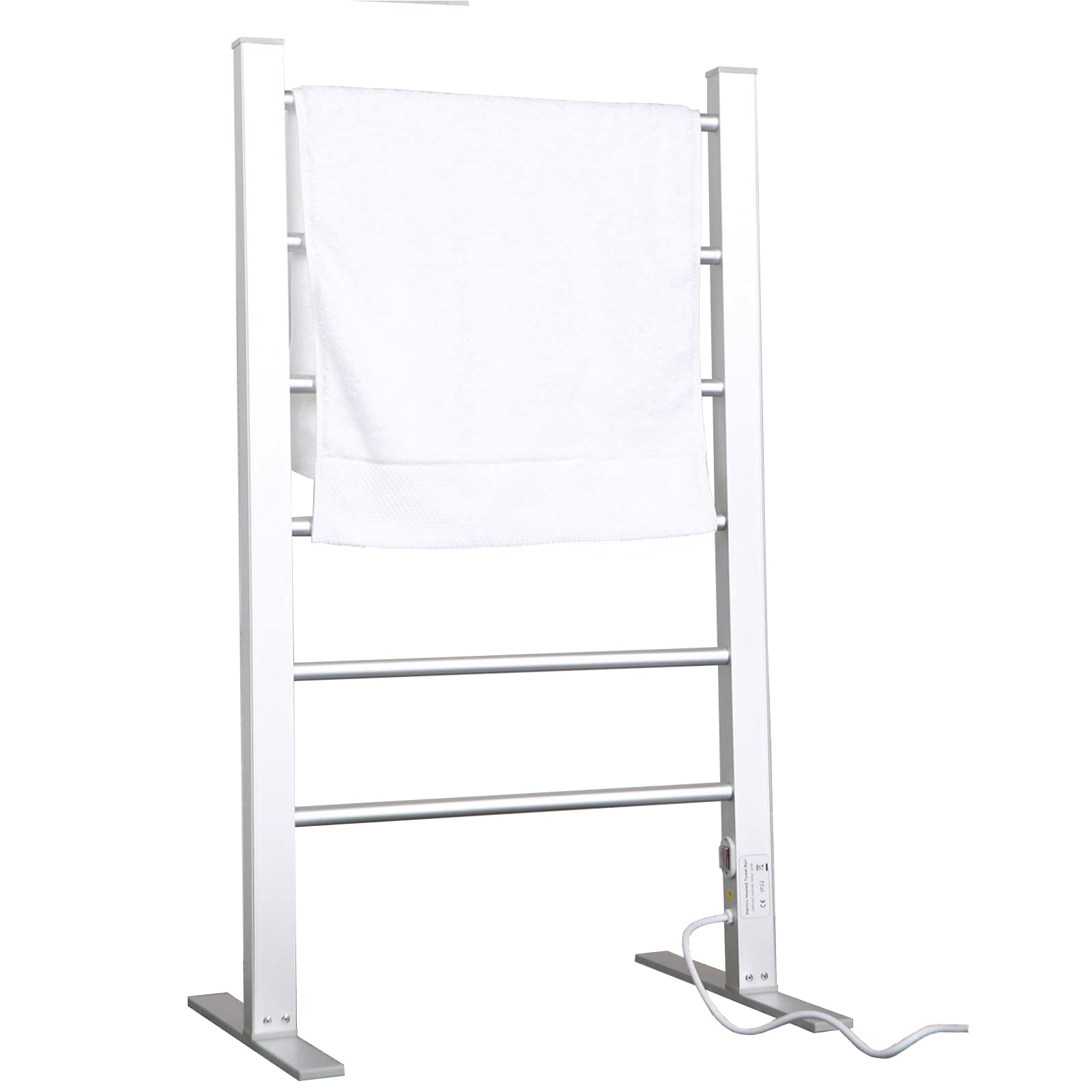 Towel Warmer and Drying Rack, Silver Aluminum Alloy Heated Towel Rack for Bathroom, 2-in-1 Freestanding & Wall Mounted Smart Heated Towel Rail with 6 Bars, 100W