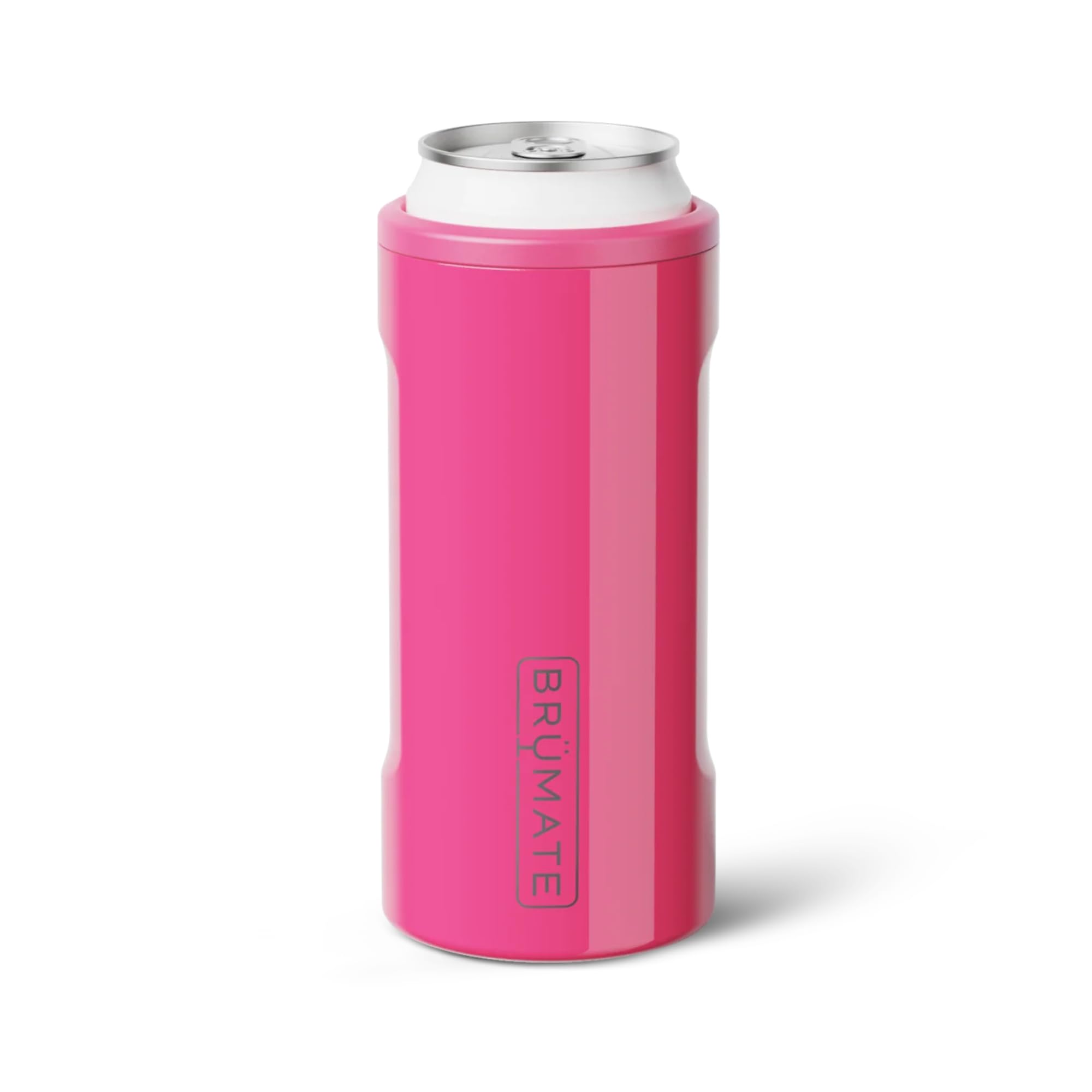 BrüMate Hopsulator Slim Can Cooler Insulated for 12oz Slim Cans | Skinny Can Insulated Stainless Steel Drink Holder for Hard Seltzer, Beer, Soda, and Energy Drinks (Neon Pink)