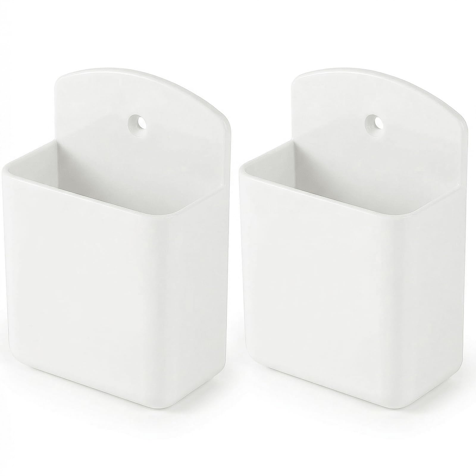 2 Pack White Remote Control Holder, Self adhesive Wall Mount Storage Box for TV and Air Conditioner Remote Controls, Pen Holder Organizers and Accessories for Home Office School