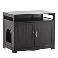 31.5" L Walnut Cat Litter Box Enclosure with Hidden Plug & 2 Doors, Indoor Large Cat Washroom Storage Bench Side Table