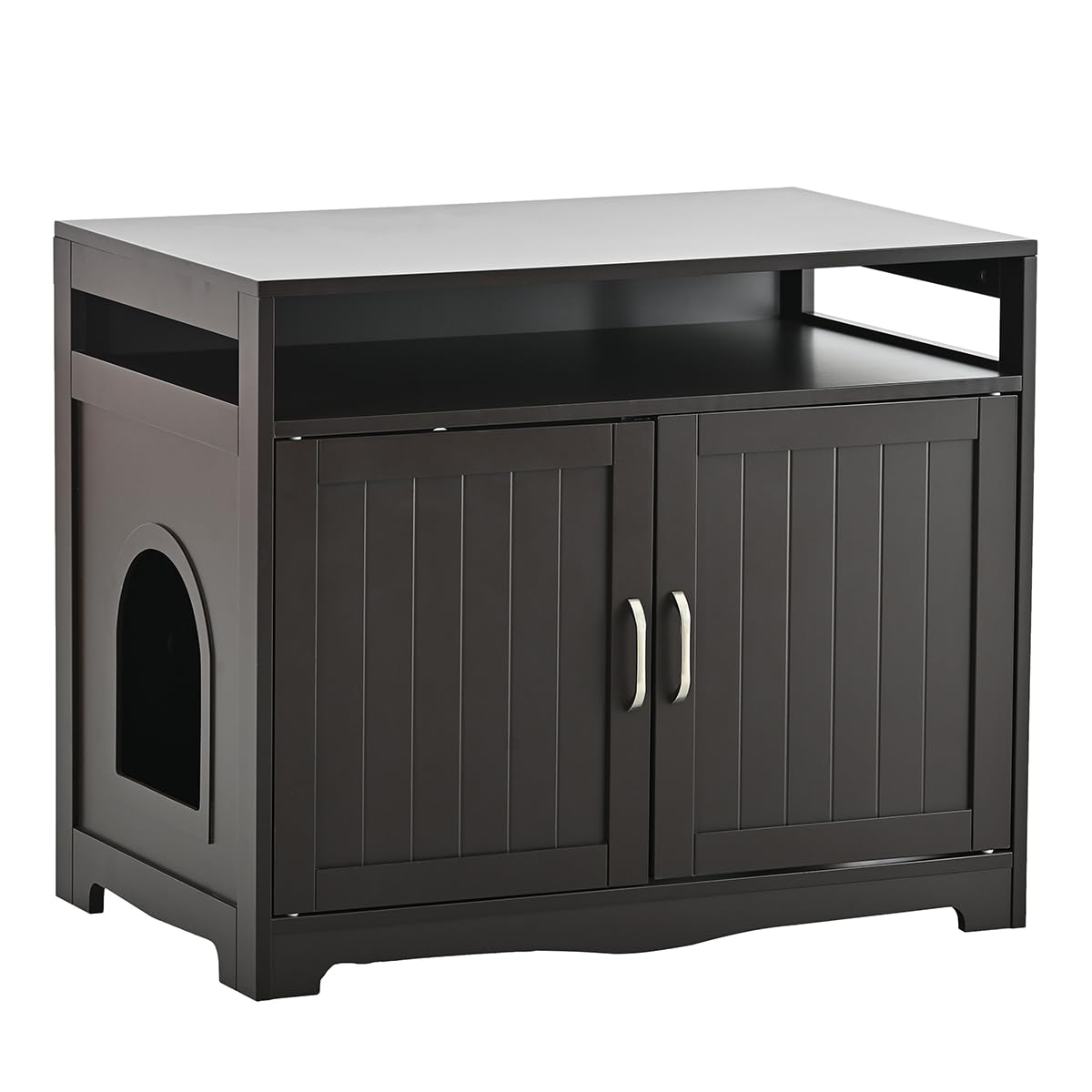 31.5" L Walnut Cat Litter Box Enclosure with Hidden Plug & 2 Doors, Indoor Large Cat Washroom Storage Bench Side Table