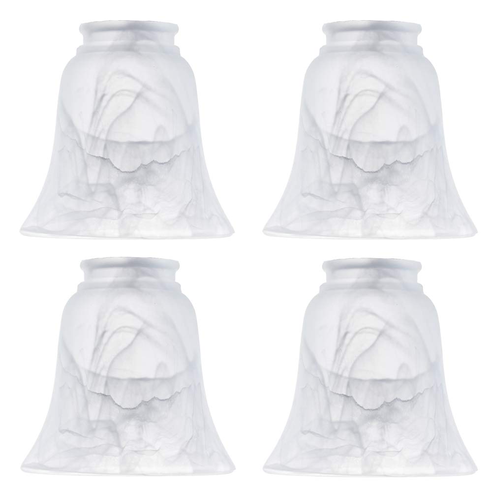 Ceiling Fan Light Covers, Transitional Style Bell Frosted Shade, Milky Scavo Glass Alabaster Shade, Perfect Ceiling Fan Globes Replacement Glass Accessories, Standard 2-1/8" Fitter Size, Pack of 4