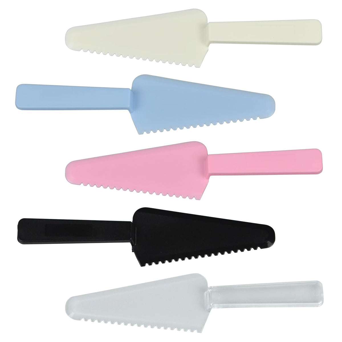 5 Pcs 9.1" Individually Packaged Plastic Cake Cutter Server – Mixcolor Spatula Knife for Pie, Pizza, Pastry, Wedding & Buffet (Mixcolor, 5)