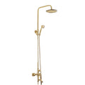 Antique Shower System Adjustable Height, Wall Mounted Shower Set Brass with Overhead Shower Head Tap, Retro Golden Shower Mixer Set for Bathroom Hotel Gym