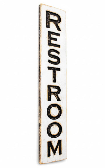 Carved Restroom Sign 8"x40" Vertical Wood