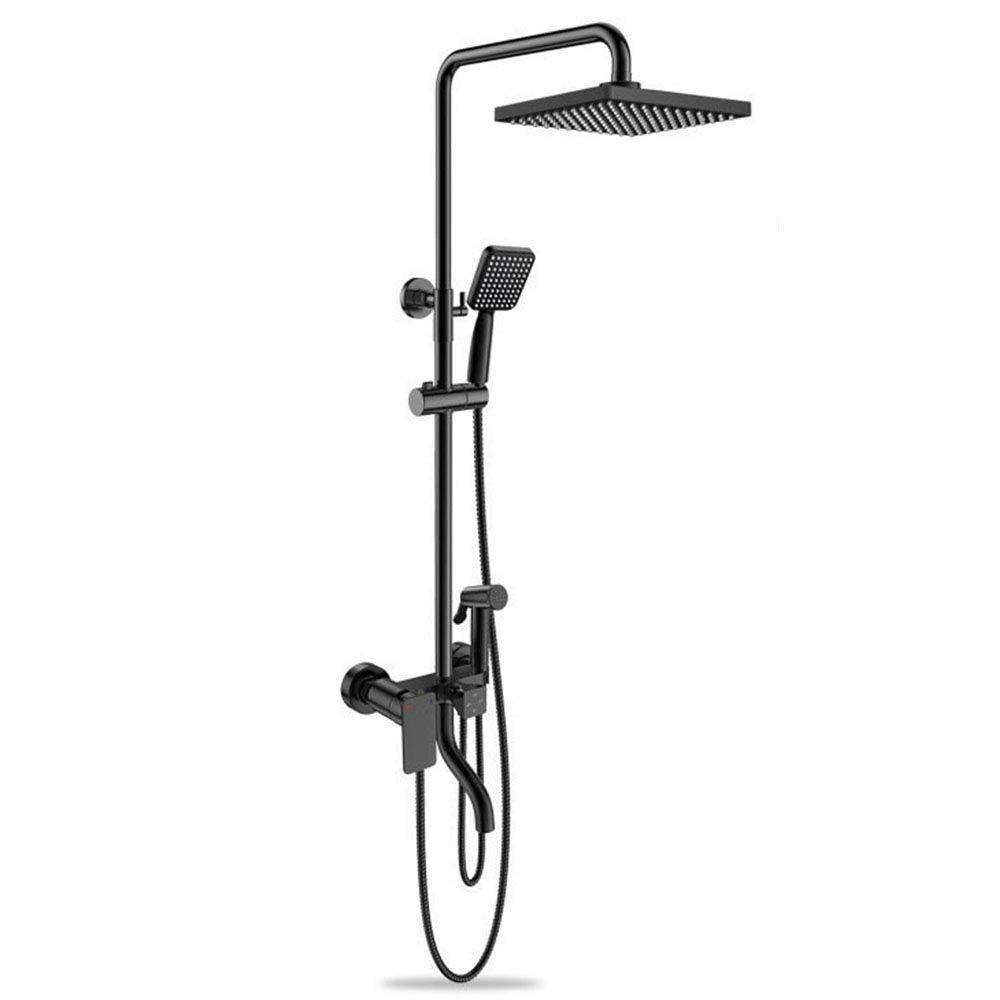Wall Mounted Bathroom Rainfall Hot and Cold Faucet Nozzle Adjustable Lifting Multi Function Three Speed Bathroom Copper Body,Black Shower Set