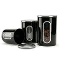 Mixpresso 3-Piece Black Canisters Sets For The Kitchen, Airtight Canister Set With See Through Window, Storage Jars for Coffee Container, Tea Organizer & Sugar Canister, Black Kitchen Canisters