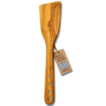 LESVOS WOODCRAFT Olive Wood Spatula - Wooden Spatula for Cooking with Built-In Herb Stripper, Non Toxic Wooden Cooking Utensils, Handmade Artisan Kitchen Tool, Sustainably Sourced, Recipe Included