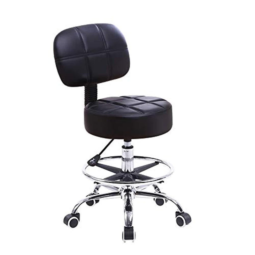Kktoner Swivel Round Rolling Stool Pu Leather with Adjustable Foot Rest Height Adjustable Task Work Drafting Chair with Back (black)