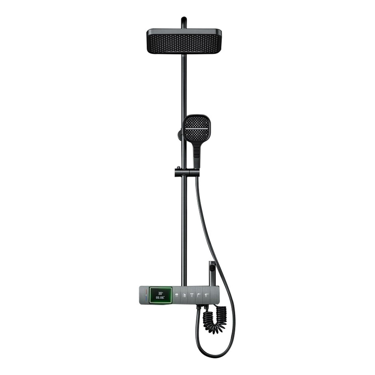 Thermostatic Shower System, Digital Display Bathroom Shower Faucet Set 5 Function Shower Fixtures Shower Kit with 2 Modes Rain Shower Head, Handheld Shower Head, Waterfall Bathtub