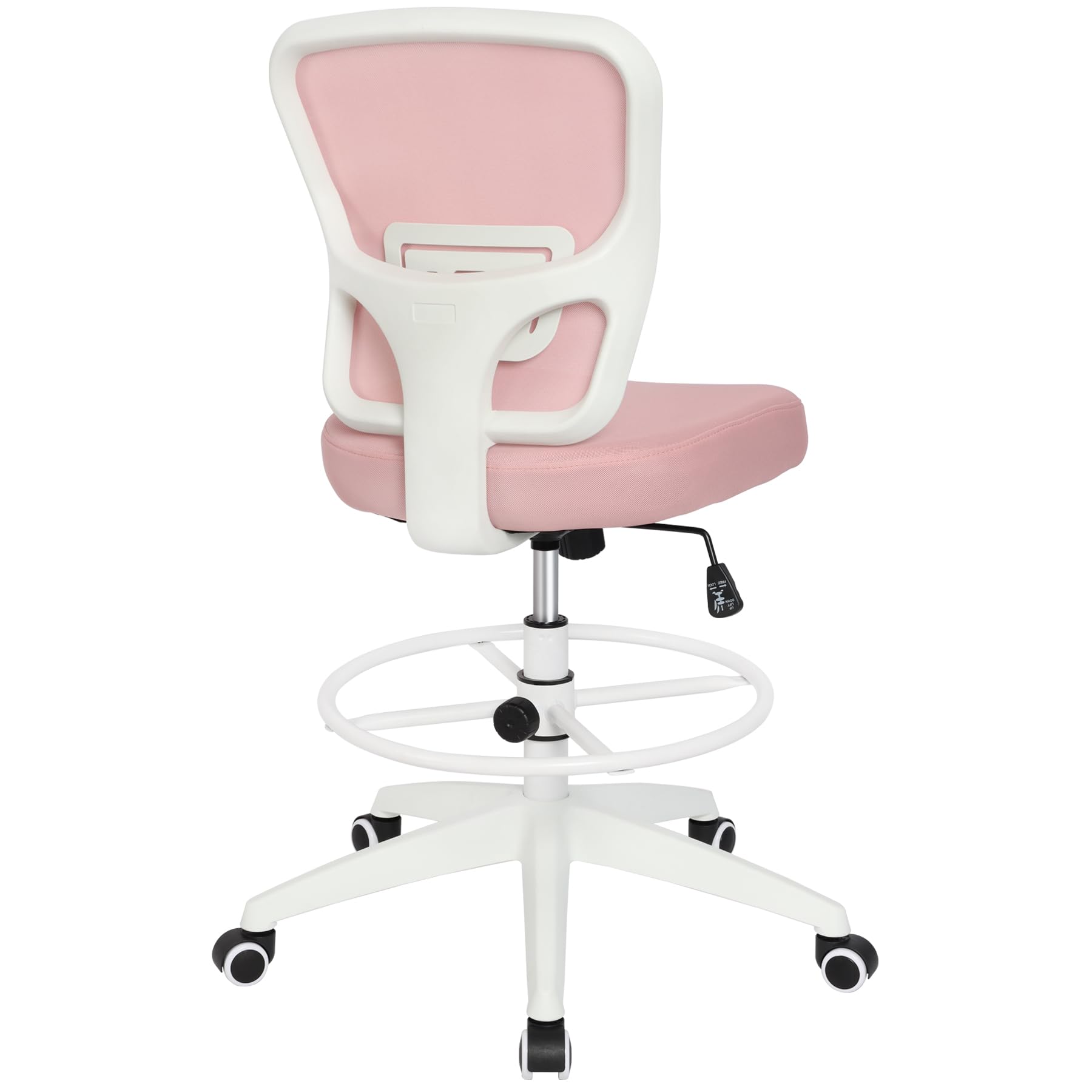 Drafting Chair Adjustable Height Tall Office Chairs Standing Desk Chair Rolling Stool Chair Armless Office Drafting Chair Pink