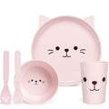 Dinnerware Set for Kids - 5-Piece Kitten-Themed Includes Plate, Bowl, Cup & Utensils | BPA-Free, Microwave & Dishwasher Safe | Ideal Gift for Girls (Pink - Kitten)