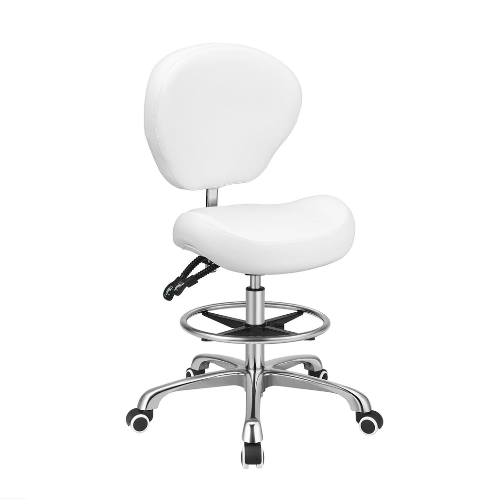 Kaleurrier Adjustable Stools Drafting Chair: with Back Support & Foot Rest, 25.2D x 25.2W x 41H in, White