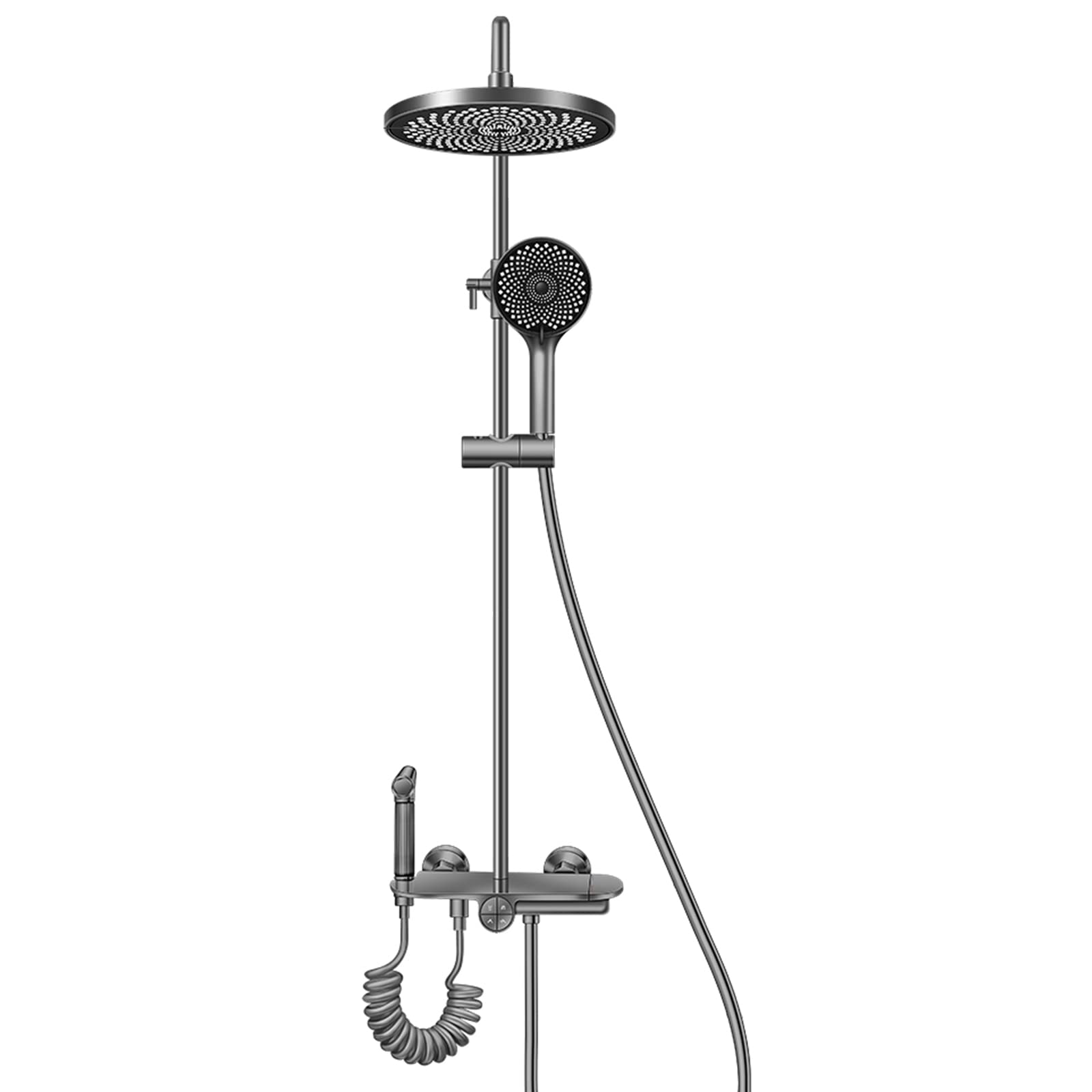 Shower System Grey 4 Function Exposed Shower Faucet Set with Adjustable Rainfall Shower Head and Hand Shower Wall Mount Bathroom Shower Fixture with Spray and Tub Spout
