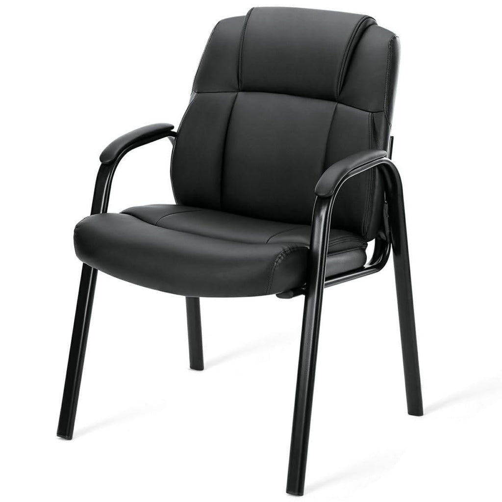 Uocfyk Pu Leather Conference Room Chair, Tall Back Chairs with Padded Arms and No Wheels, Guest Chair for Reception Waiting Room Black