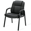 Uocfyk Pu Leather Conference Room Chair, Tall Back Chairs with Padded Arms and No Wheels, Guest Chair for Reception Waiting Room Black