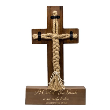 Wedding Cord of Three Strands Ceremony Cross; Natural Wood & Rope Unity Candle Alternative