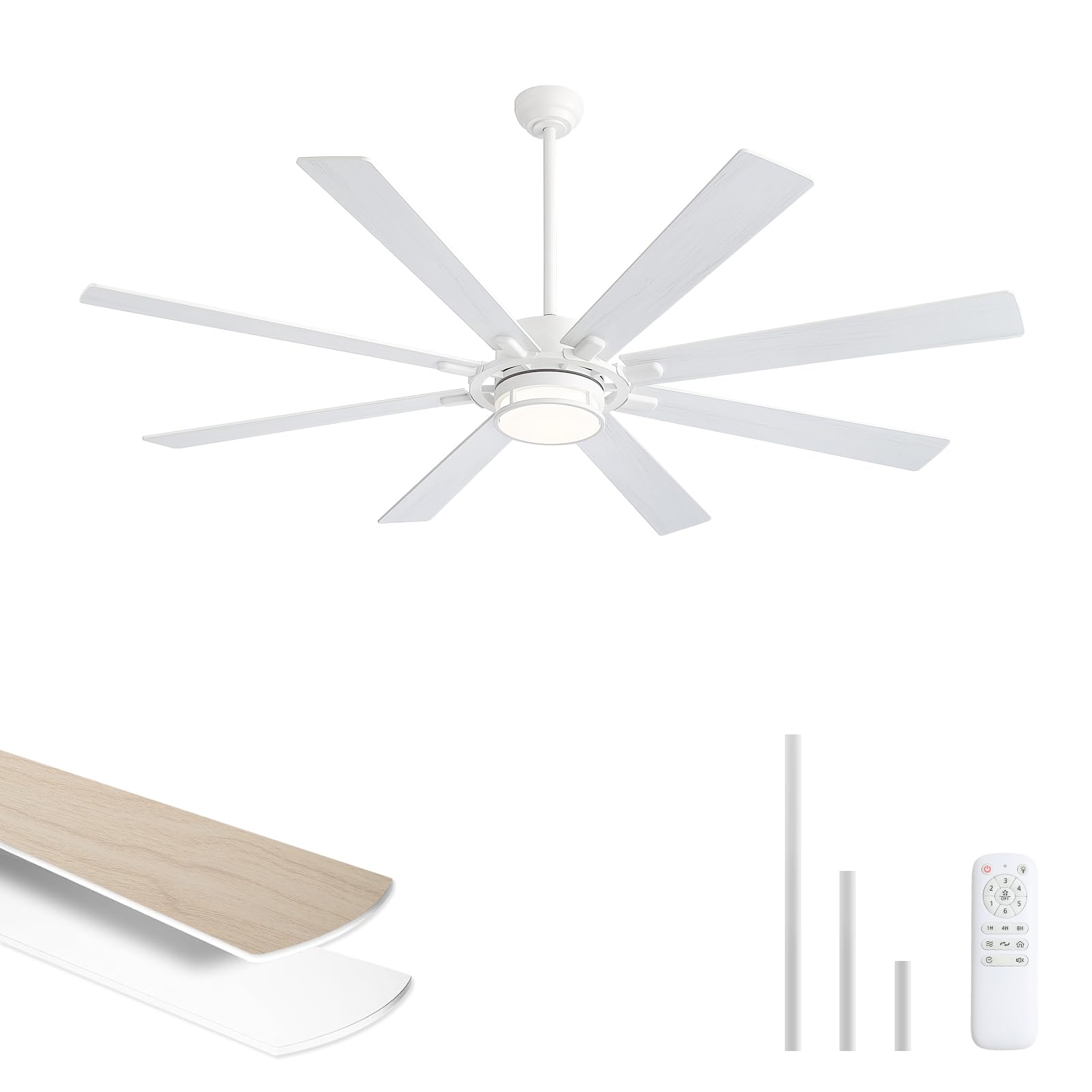 65 Inch Ceiling Fans with Lights, White Flush Mount Ceiling Fan with Light Remote Control, Farmhouse Low Profile Large with 6 Speed Reversible for Bedroom Living Room, 3CCT, Dimmable, Indoor