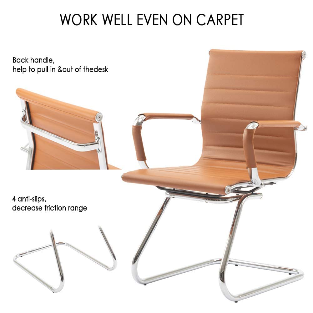 Hny 10-pack Pu Leather Office Guest Chairs, 10 PCS, Cognac
