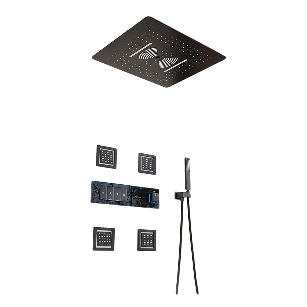 Rain Shower System, Black Bathroom Shower Faucet Set Digital Display Shower Fixtures 3 Functions Shower Kit Shower Valves with 2 Modes Rain Shower Head, Handheld Shower Head