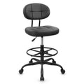 Klasika Drafting Stool with Backrest, Tall Adjustable Height Office Chair, Pu Leather Swivel Rolling Stool with Footrest & Wheels for Standing