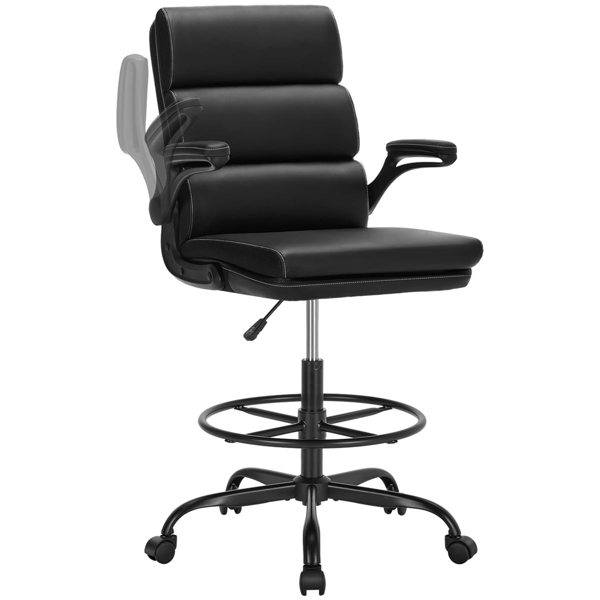Amseatec Drafting Chair, Tall Office Chair with Footrest for Standing Desk, Small, Black